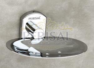 Perisal Polished Stainless Steel Retro Single Soap Dish, Shape : Oval