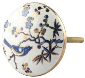 Blue Bird Golden Berry Ceramic Floral Drawer Knob Online