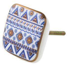 Blue Border Design Square Ceramic Cabinet Knob