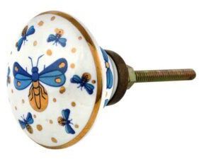 Blue Golden Firefly Glowworm Pattern Flat Ceramic Dresser Knob