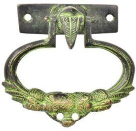 Brass Green Patina Elephant Trunk Up Peacock Door Knocker