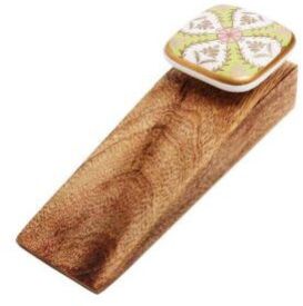 Golden Leaf Flower Square Ceramic Wooden Door Stopper