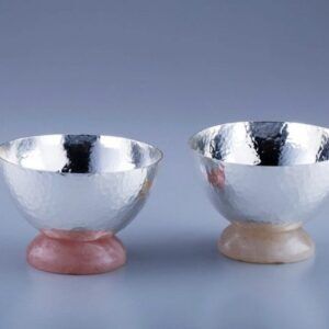 Hammered Bowls On Rose Quartz Stone Base (Set Of 2)