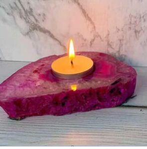 Pink Agate Stone Tealight Candle Holder