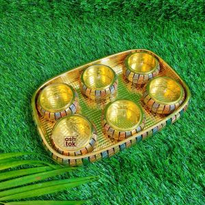 Six Bowls Tray Brass Gift Set