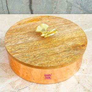 Metal Dry Fruit Bowl With Wooden Lid