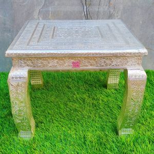 Silver Coated Wooden Chowki Stool