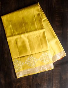 Mustard Yellow With Pink Silk Saree With Brocade Blouse