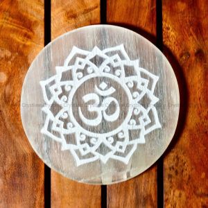 Selenite Charging Plate Round Om Symbol