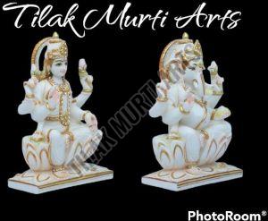 Plain Marble Ganesh Laxmi Statue, For Worship, Temple, Interior Decor, Office, Home, Gifting, Garden