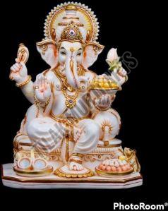 Yellow Straight Natural Marble Ganesh Statue, Pattern : Printed, Carved, Non Printed