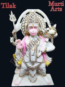 Polished Veer Hanuman Marble Statue, For Shiny, Dust Resistance, Packaging Type : Carton Box