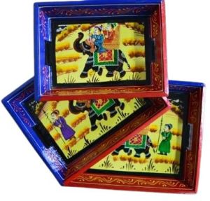 Wooden Tray Small Painting Set Of 3