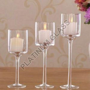 Set Of 3 Tall Glass Candle Holder