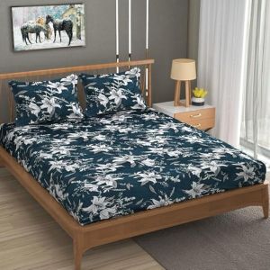 Elite Inn Fitted Flannel Bedsheet, Color : Grey Queen, Pillow 17x27 Inch Flowers Printed