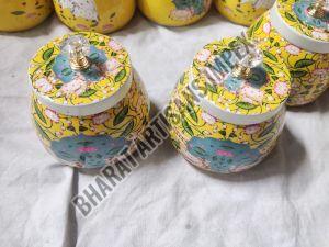 Iron Metal Enamel Cow Printed Pichwai Jars For Packing Gift