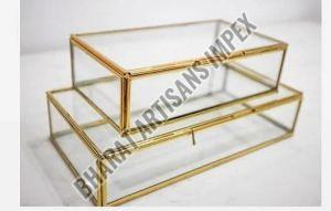 Plain Polished Metal Decorative Glass Jewelry Box For Storing Jewellery