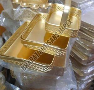 Polished Mild Steel Square Gold Metal Basket For Gift