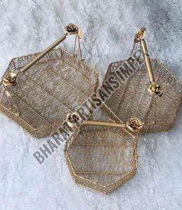 Polished Metal Wire Mesh Golden Basket For Gift Decoration