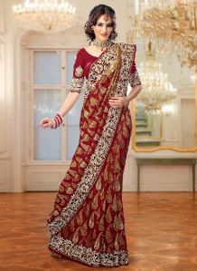 Georgette Designer Bridal Saree, Color : Red, Saree Length : 6.3 Meter