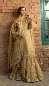 Ladies Golden Georgette Gharara Suit Party Wear