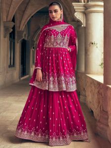 Pink Embroidered Georgette Gharara Suit