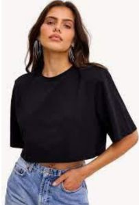 Plain Ladies Crop Tops, Color : Black Casual Wear, Technics : Machine Made