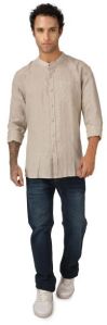 Mens Modi Collar Beige Linen Shirt