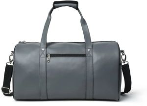 Plain Grey Leather Duffle Bag For Shoes, Accessories.