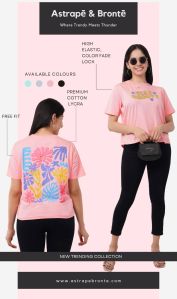 Ladies Pink Stay Groovy Round Neck T-Shirts