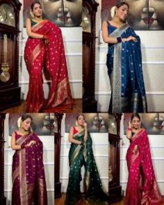 Ladies Party Wear Banarasi Saree, Speciality : Dry Cleaning, Shrink-resistant, Saree Length : 7 Meter