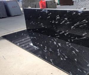 Polished Fish Black Granite Slab For Countertop, Flooring