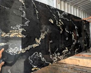 Polished Titanic Black Granite Slab Multisizes For Countertop, Flooring