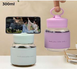 Chubby Cute Glass Mug With Mobile Phone Holder