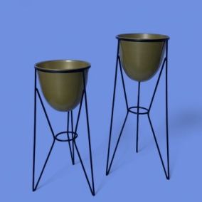 Powder Coated Plain IR1009GB Iron Planter Set For Decoration