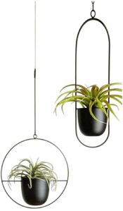 Powder Coated Plain IR1020BK Iron Hanging Planter, Color : Black For Decoration