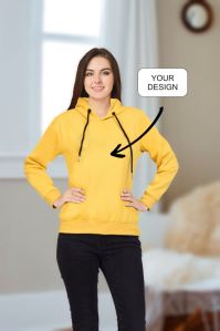 Cotton Ladies Yellow Hoodies, Sleeves Type : Full Sleeve