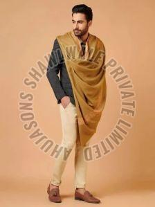 Mens Embroidered Pashmina Shawl, Color : Golden 135x270 Cm Wedding Wear