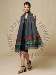 Plain Sku AS01082074 Woolen Stole, Color : Black Party Wear, Technics : Handloom