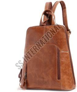 Hunt India Plain Leather Ladies Tan Backpack Bag