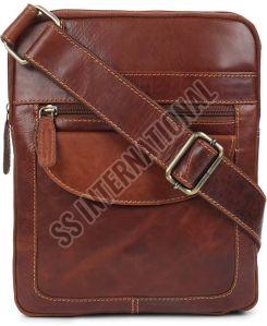 O-505 Tan Leather Sling Bags, Closure Type : Zipper