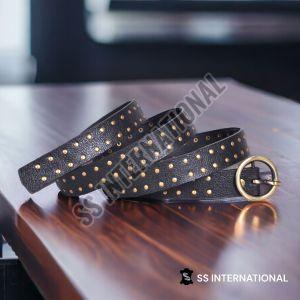 Hunt India Women Studded Leather Belt, Buckle Material : Alloy