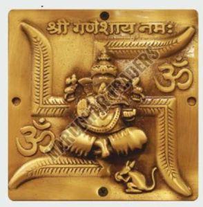 Brass Sathiya Ganesha Wall Plate 6 Inch Antique