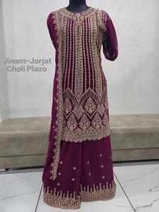 Ladies Boat Neck Sharara Suit With Dupatta