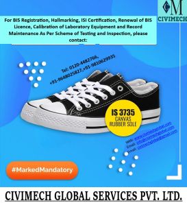 BIS Registration / ISI Mark Certification for Rubber or Canvas Sole