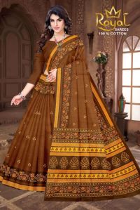 Julie Dark Brown & Yellow Cotton Saree