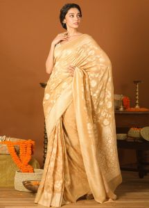Golden Khaddi Georgette Handloom Banarasi Saree