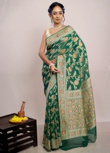 Green Khaddi Georgette Handloom Banarasi Saree