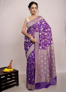 Purple Khaddi Georgette Handloom Banarasi Saree