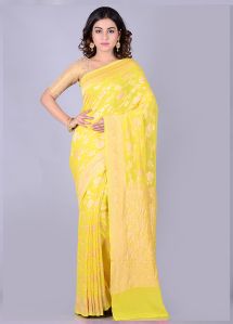 Yellow Khaddi Georgette Banarasi Saree